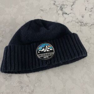 Patagonia beanie hat mens one size fits all. Has a hole on the fold.